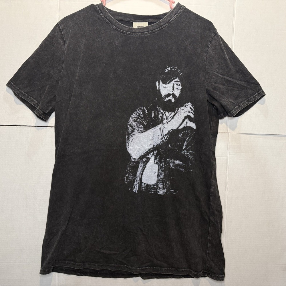 Post Malone Size Large Black Acid Wash Cowboy Dallas Tee Comfort Colors - Picture 2 of 10